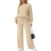 imageGRECERELLE Womens 2 Piece Outfits Winter 2025 Oversized Chunky Knit Sweater Top And Wide Leg Pants Lounge Set SweatsuitApricot