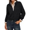 imageGRECERELLE Womens Cardigan Sweater Open Front Long Sleeve Crew Neck Button Down Knit Casual Jacket S2XLAblack