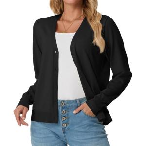 imageGRECERELLE 2025 Womens Lightweight Open Front Long Sleeve Casual Button Down VNeck Cardigan Sweater S2XL01 Black