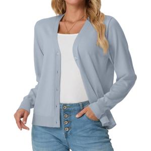 imageGRECERELLE 2025 Womens Lightweight Open Front Long Sleeve Casual Button Down VNeck Cardigan Sweater S2XLGrey Blue