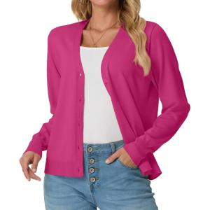imageGRECERELLE 2025 Womens Lightweight Open Front Long Sleeve Casual Button Down VNeck Cardigan Sweater S2XLHot Pink