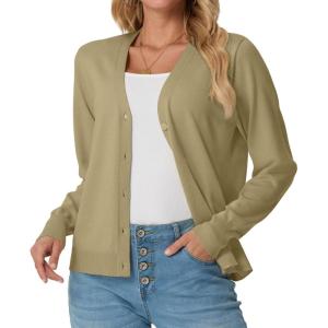 imageGRECERELLE 2025 Womens Lightweight Open Front Long Sleeve Casual Button Down VNeck Cardigan Sweater S2XLKhaki