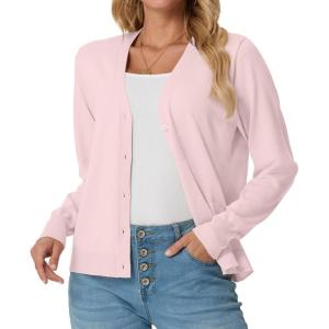 imageGRECERELLE 2025 Womens Lightweight Open Front Long Sleeve Casual Button Down VNeck Cardigan Sweater S2XLPink White