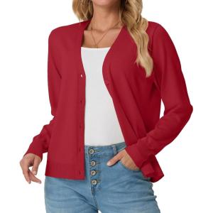 imageGRECERELLE 2025 Womens Lightweight Open Front Long Sleeve Casual Button Down VNeck Cardigan Sweater S2XLRed