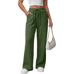 imageGRECERELLE Sweatpants Women Wide Leg High Waisted Baggy Pants Drawstring Workout Active Joggers Lounge PantsArmy Green