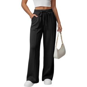 imageGRECERELLE Sweatpants Women Wide Leg High Waisted Baggy Pants Drawstring Workout Active Joggers Lounge PantsBlack