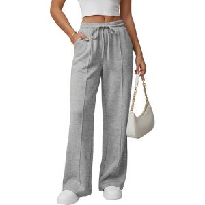 imageGRECERELLE Sweatpants Women Wide Leg High Waisted Baggy Pants Drawstring Workout Active Joggers Lounge PantsDark Gray