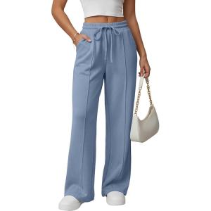 imageGRECERELLE Sweatpants Women Wide Leg High Waisted Baggy Pants Drawstring Workout Active Joggers Lounge PantsHaze Blue