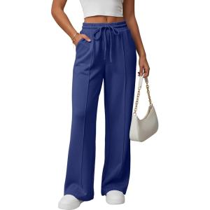 imageGRECERELLE Sweatpants Women Wide Leg High Waisted Baggy Pants Drawstring Workout Active Joggers Lounge PantsNavy Blue