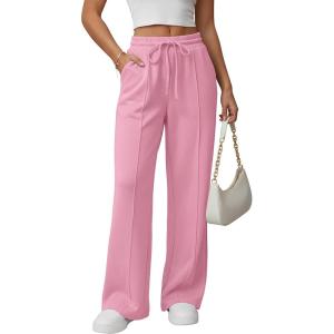 imageGRECERELLE Sweatpants Women Wide Leg High Waisted Baggy Pants Drawstring Workout Active Joggers Lounge PantsPink