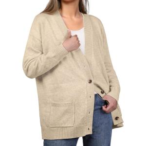 imageGRECERELLE Womens 2025 Fall Cardigan Sweaters Oversized Open Front Button Knit Outwear Coats with PocketsApricot