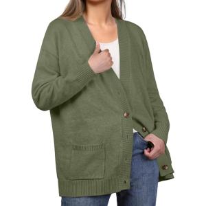 imageGRECERELLE Womens 2025 Fall Cardigan Sweaters Oversized Open Front Button Knit Outwear Coats with PocketsArmy Green