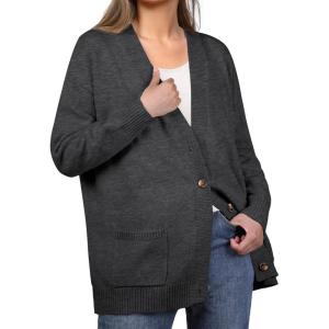 imageGRECERELLE Womens 2025 Fall Cardigan Sweaters Oversized Open Front Button Knit Outwear Coats with PocketsDark Gray