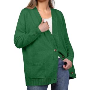 imageGRECERELLE Womens 2025 Fall Cardigan Sweaters Oversized Open Front Button Knit Outwear Coats with PocketsDark Green