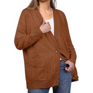 imageGRECERELLE Womens 2025 Fall Cardigan Sweaters Oversized Open Front Button Knit Outwear Coats with PocketsPumpkin