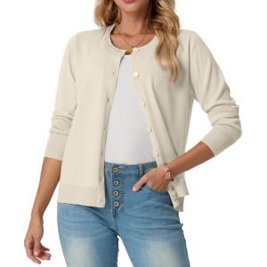 imageGRECERELLE Womens Long Sleeve Lightweight Crewneck Casual Cardigan Sweater S2XLAoatmeal