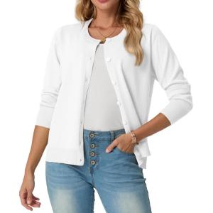 imageGRECERELLE Womens Long Sleeve Lightweight Crewneck Casual Cardigan Sweater S2XLAwhite