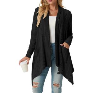imageGRECERELLE Womens Long Sleeve Lightweight Draped Open Front Casual Cardigan Sweater with Pockets S2XL01 Black