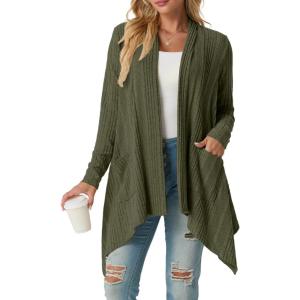 imageGRECERELLE Womens Long Sleeve Lightweight Draped Open Front Casual Cardigan Sweater with Pockets S2XLArmy Green