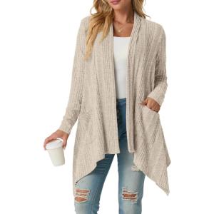 imageGRECERELLE Womens Long Sleeve Lightweight Draped Open Front Casual Cardigan Sweater with Pockets S2XLBeige