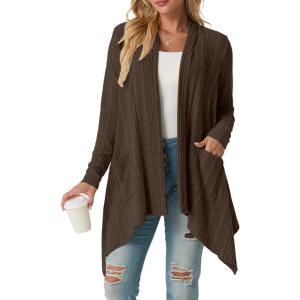 imageGRECERELLE Womens Long Sleeve Lightweight Draped Open Front Casual Cardigan Sweater with Pockets S2XLBrown