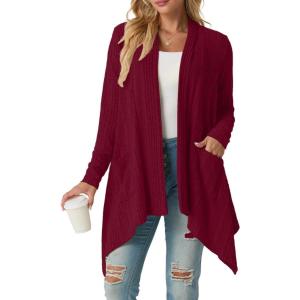 imageGRECERELLE Womens Long Sleeve Lightweight Draped Open Front Casual Cardigan Sweater with Pockets S2XLBurgundy