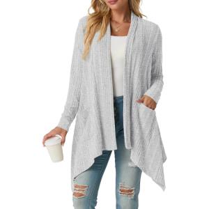 imageGRECERELLE Womens Long Sleeve Lightweight Draped Open Front Casual Cardigan Sweater with Pockets S2XLLight Gray