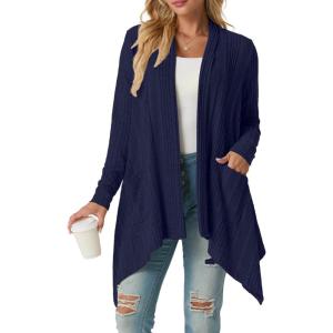 imageGRECERELLE Womens Long Sleeve Lightweight Draped Open Front Casual Cardigan Sweater with Pockets S2XLNavy Blue