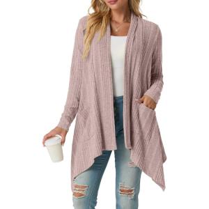 imageGRECERELLE Womens Long Sleeve Lightweight Draped Open Front Casual Cardigan Sweater with Pockets S2XLPink Gray