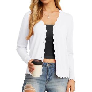 imageGRECERELLE Womens Long Sleeve VNeck Button Down Cardigan Knit Shrugs Sweater01 White