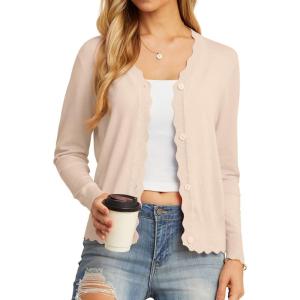 imageGRECERELLE Womens Long Sleeve VNeck Button Down Cardigan Knit Shrugs SweaterApricot