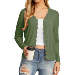 imageGRECERELLE Womens Long Sleeve VNeck Button Down Cardigan Knit Shrugs SweaterArmy Green