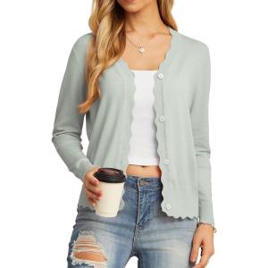 imageGRECERELLE Womens Long Sleeve VNeck Button Down Cardigan Knit Shrugs SweaterBean Green