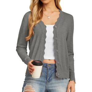 imageGRECERELLE Womens Long Sleeve VNeck Button Down Cardigan Knit Shrugs SweaterCharcoal