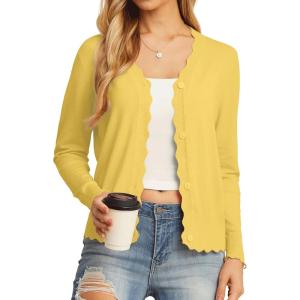 imageGRECERELLE Womens Long Sleeve VNeck Button Down Cardigan Knit Shrugs SweaterCheese Yellow