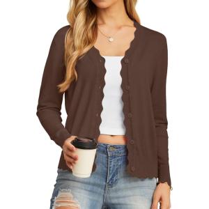 imageGRECERELLE Womens Long Sleeve VNeck Button Down Cardigan Knit Shrugs SweaterCoffee