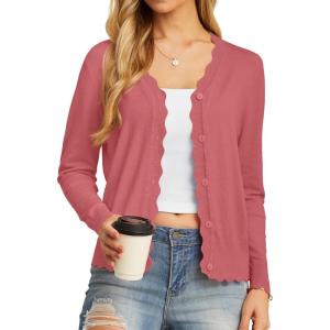 imageGRECERELLE Womens Long Sleeve VNeck Button Down Cardigan Knit Shrugs SweaterCoral Red