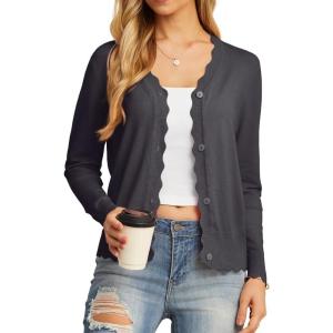 imageGRECERELLE Womens Long Sleeve VNeck Button Down Cardigan Knit Shrugs SweaterDark Gray