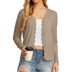 imageGRECERELLE Womens Long Sleeve VNeck Button Down Cardigan Knit Shrugs SweaterKhaki