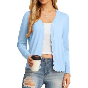 imageGRECERELLE Womens Long Sleeve VNeck Button Down Cardigan Knit Shrugs SweaterLight Blue