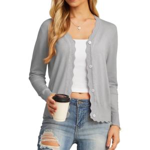 imageGRECERELLE Womens Long Sleeve VNeck Button Down Cardigan Knit Shrugs SweaterLight Gray