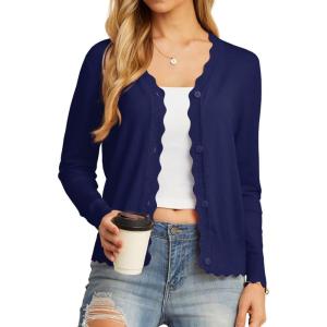 imageGRECERELLE Womens Long Sleeve VNeck Button Down Cardigan Knit Shrugs SweaterNavy Blue