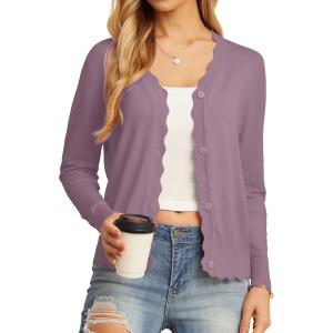 imageGRECERELLE Womens Long Sleeve VNeck Button Down Cardigan Knit Shrugs SweaterPurple Gray