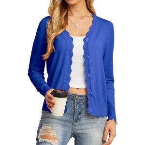 imageGRECERELLE Womens Long Sleeve VNeck Button Down Cardigan Knit Shrugs SweaterRoyal Blue