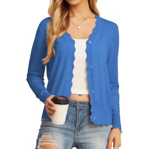 imageGRECERELLE Womens Long Sleeve VNeck Button Down Cardigan Knit Shrugs SweaterSky Blue