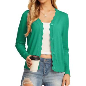 imageGRECERELLE Womens Long Sleeve VNeck Button Down Cardigan Knit Shrugs SweaterTurquoise Green