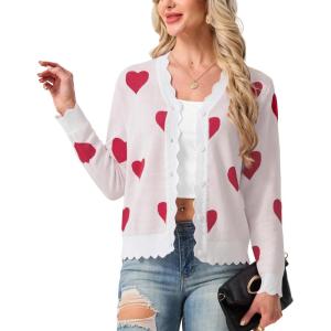 imageGRECERELLE Womens Long Sleeve VNeck Button Down Cardigan Knit Shrugs SweaterWhite Heart