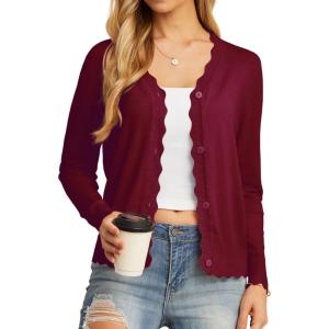 imageGRECERELLE Womens Long Sleeve VNeck Button Down Cardigan Knit Shrugs SweaterWine Red