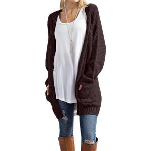 imageGRECERELLE Womens Loose Open Front Long Sleeve Chunky Knit Cable Cardigans Sweater with Pockets30 Coffee
