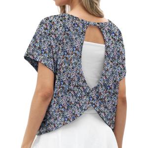 imageGRECERELLE Womens Open Back Workout Tops Backless Athletic Shirts Casual Crop Running Tee Y2k YogaBlack Anemone